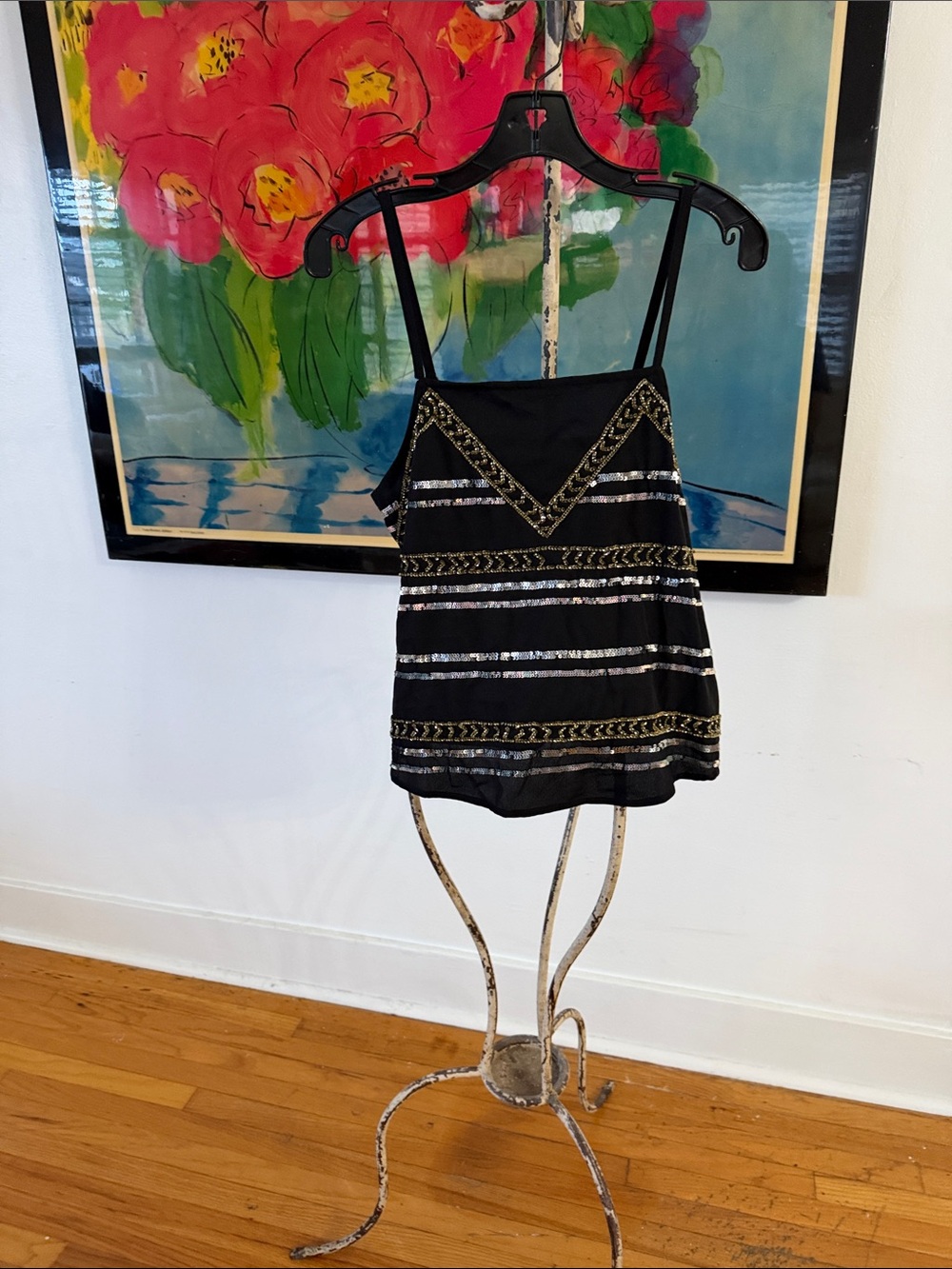 Black Sequin Striped Cami Top